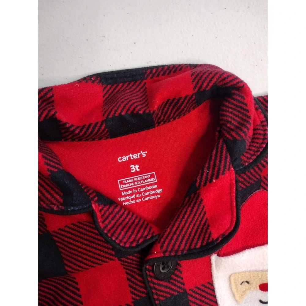 Carters Toddler 3T Red Black Buffalo‎ Plaid Santa Fleece Pajama Set 2pc Holiday
